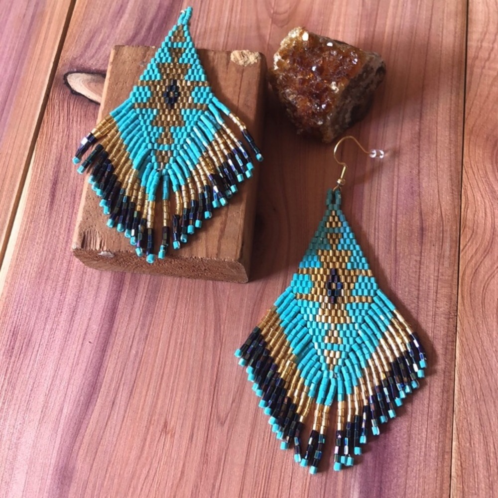 Turquoise SW Beaded Tassel Earrings! - Picture 2 of 5
